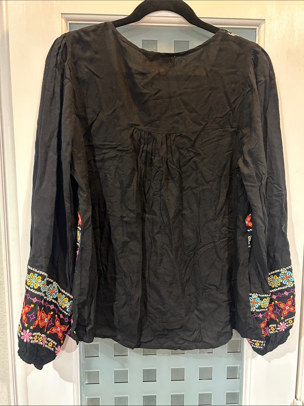 Savanna Jane Black Embroidered Boho Tunic with Multicolor Folk Motifs - Picture 3 of 3